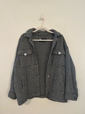 ZARA Oversized Black & White Knit Jacket Pre Loved Free gift included